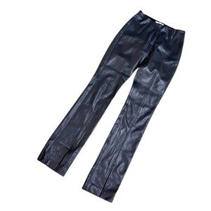 MNG Black Straight faux leather super soft split hem Pants elastic waist medium